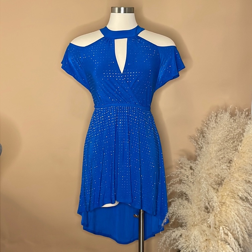 BEBE Ombré Studded High Low Dress